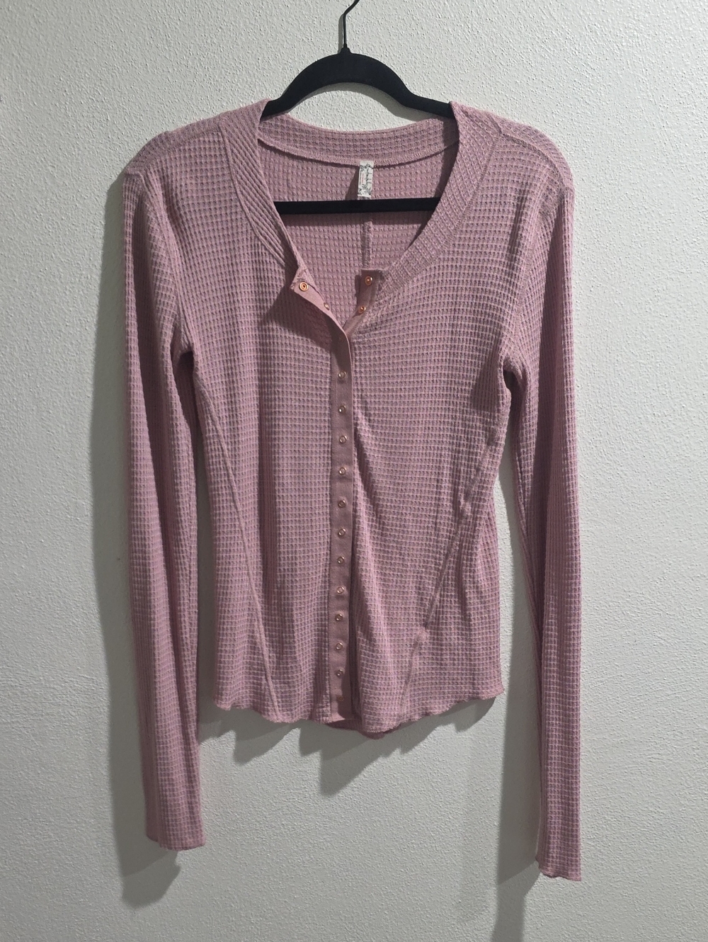 Free People Intimatley Lightweight Button Front Thermal Weave Top